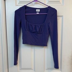 Wilfred Deep Purple Long Sleeve Scoop-Neck Crop Top